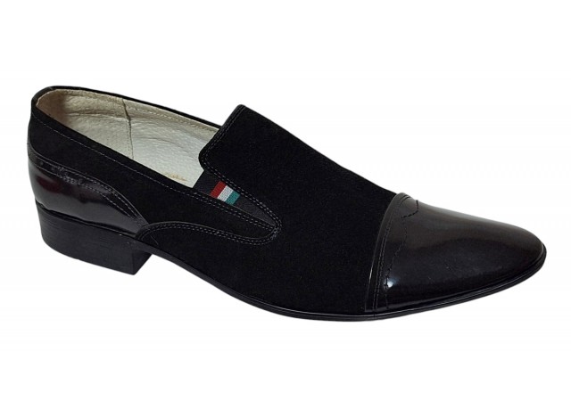 Pantofi barbati eleganti din piele naturala - Model Negru fara siret 1RN Marimea 44